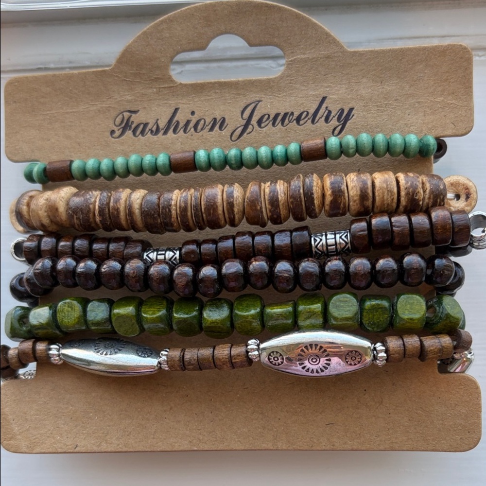 Fashion Jewelry Green and Brown Beaded Bracelet Set